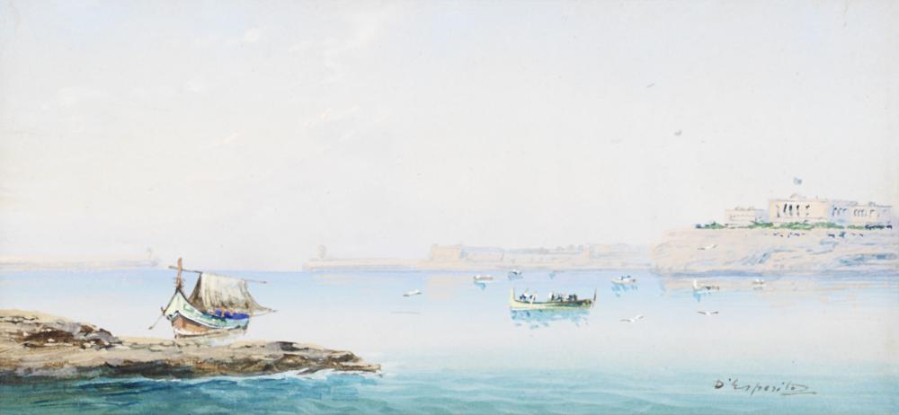 Vincenzo D'Esposito comparable auction result: vincenzo d esposito maltese 1886 1946 a view of valletta harbour together with a similar sized work on paper by the same hand depicting a coastal view 2