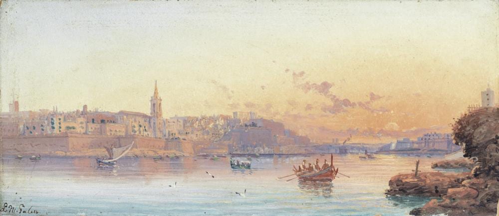 Luigi Maria Galea comparable auction result: luigi maria galea maltese 1847 1917 a view of valletta harbour malta unframed