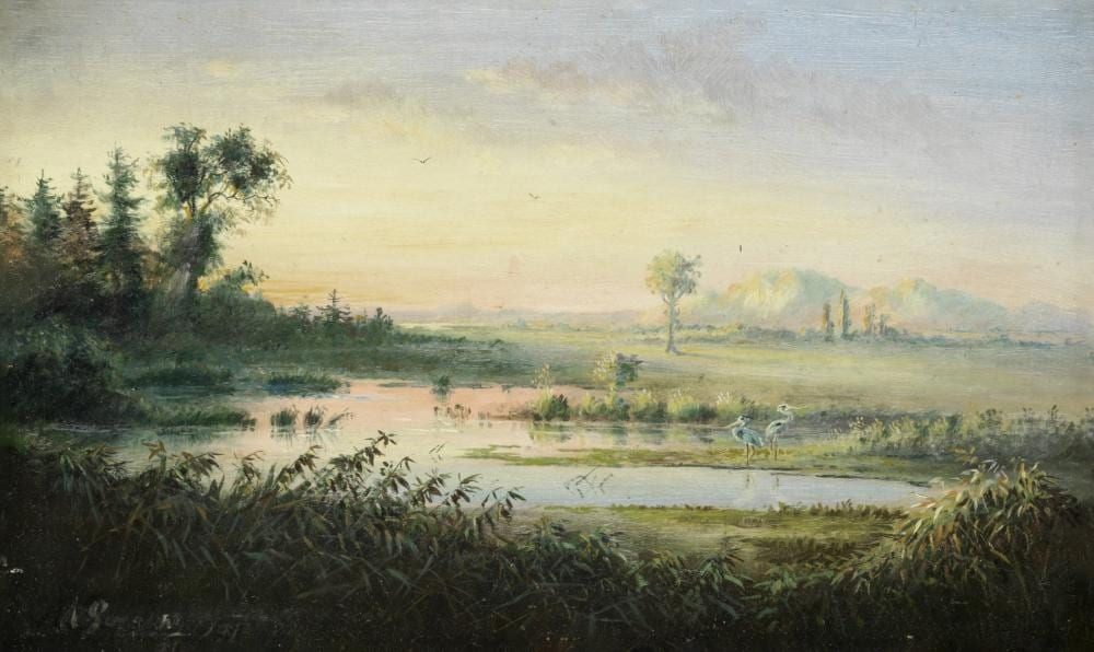 Anton Goering comparable auction result: anton goering german 1836 1905 a venezuelan wetland with herons