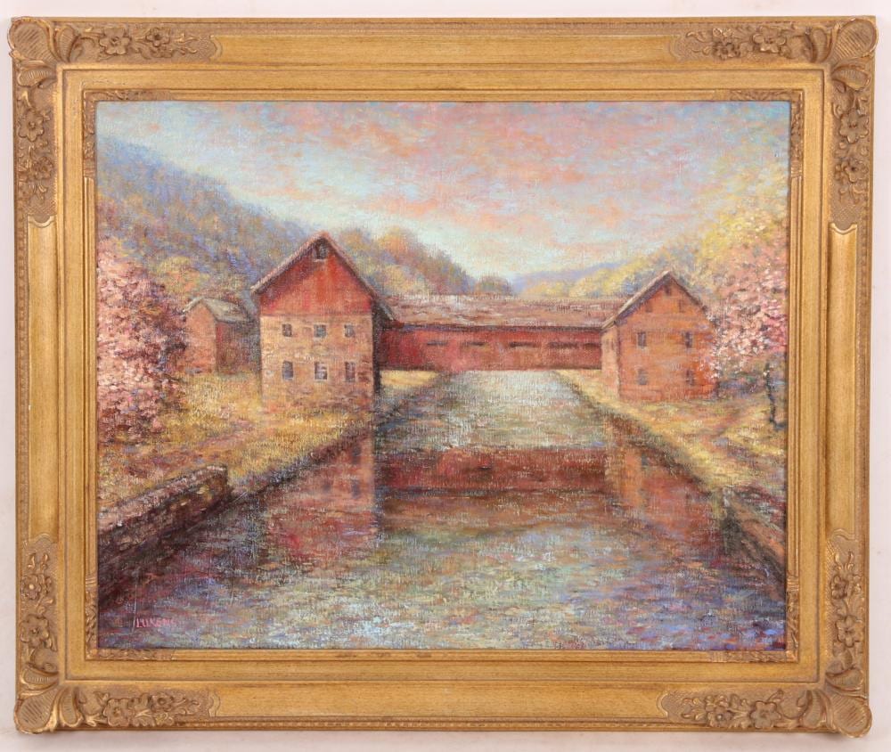 Jim Lukens comparable auction result: jim lukens pennsylvania b 1959 covered bridge