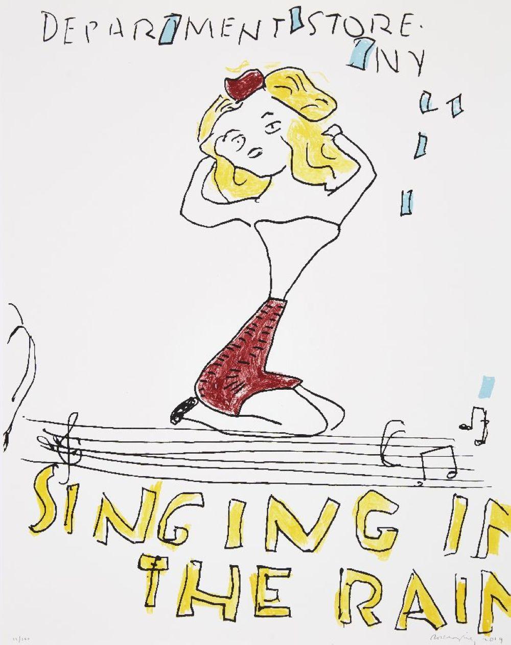 Rose Wylie comparable auction result: rose wylie british b 1934 singing in the rain 2019 lithograph with screenprint in colours on