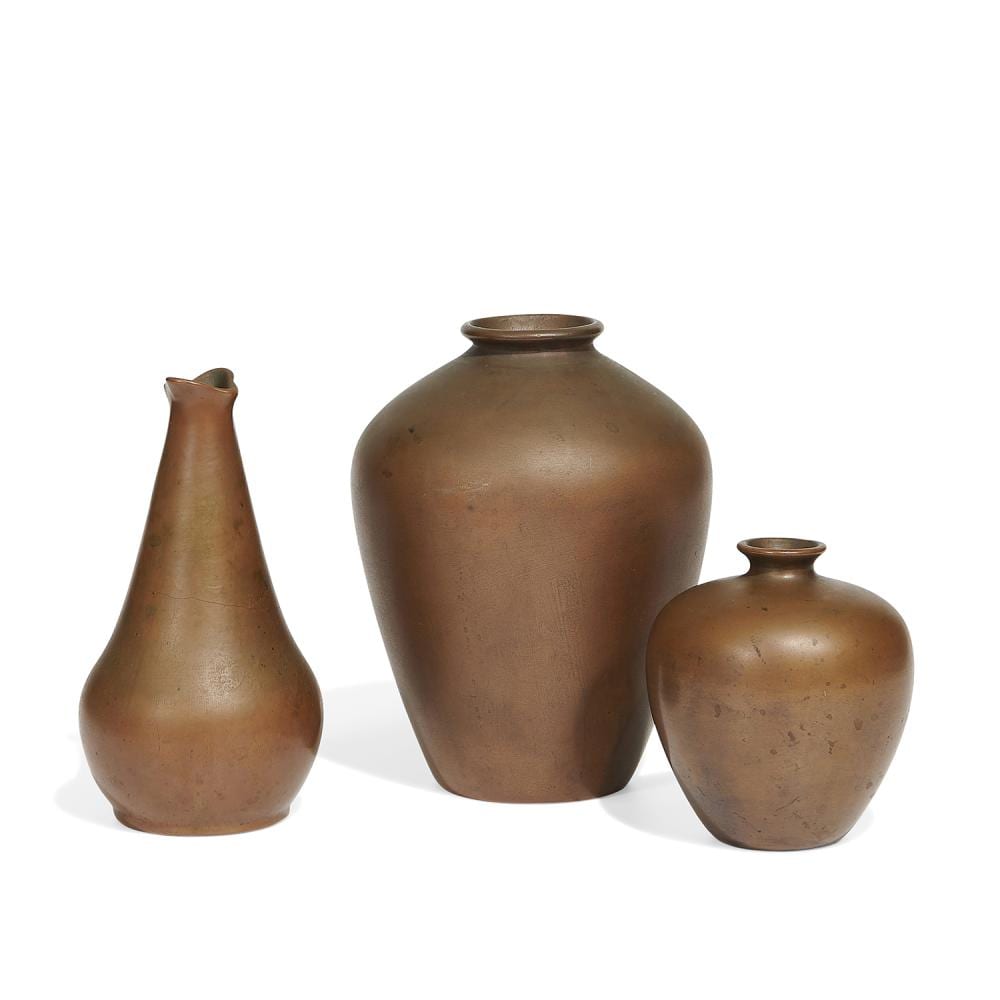 Charles Walter Clewell comparable auction result: charles walter clewell 1876 1965 for clewell metal art group of vases three including shape numbers 323 2 6 and 303 4 tallest 6