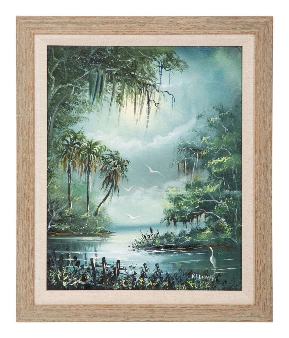Robert L. Lewis comparable auction result: robert l lewis american 20th 21st century florida highwayman view with white heron