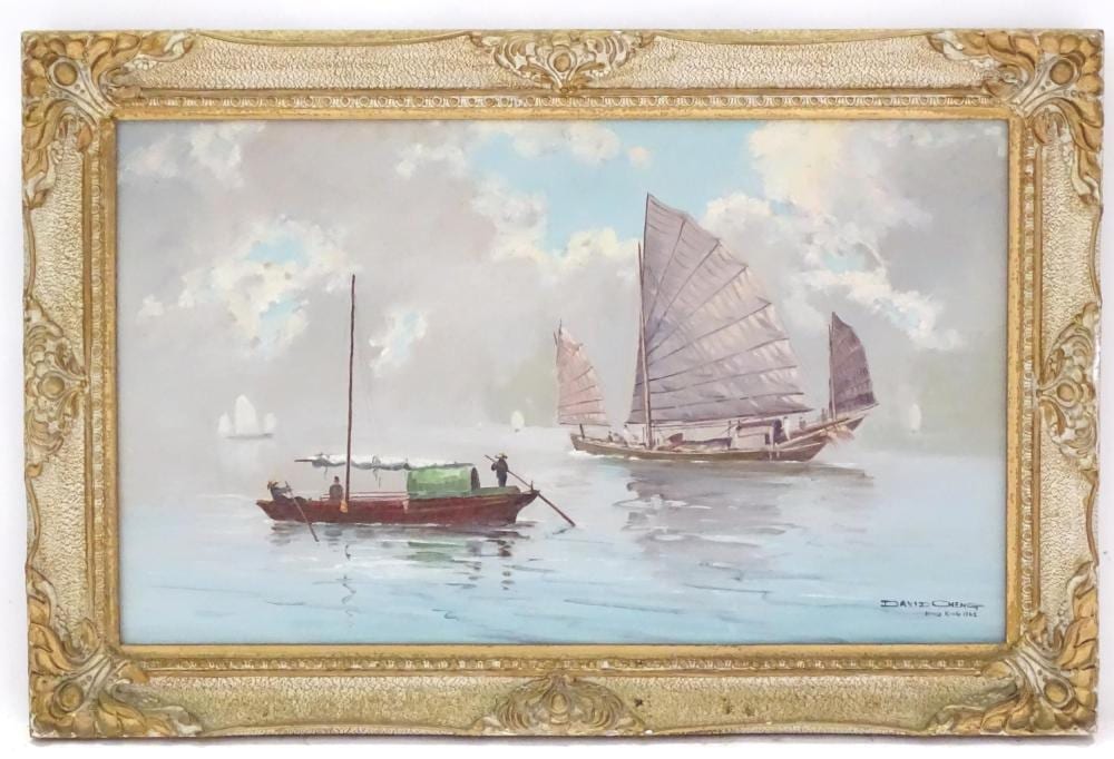 David Cheng comparable auction result: david cheng 20th century chinese school oil on canvas a seascape with figures in a traditional o
