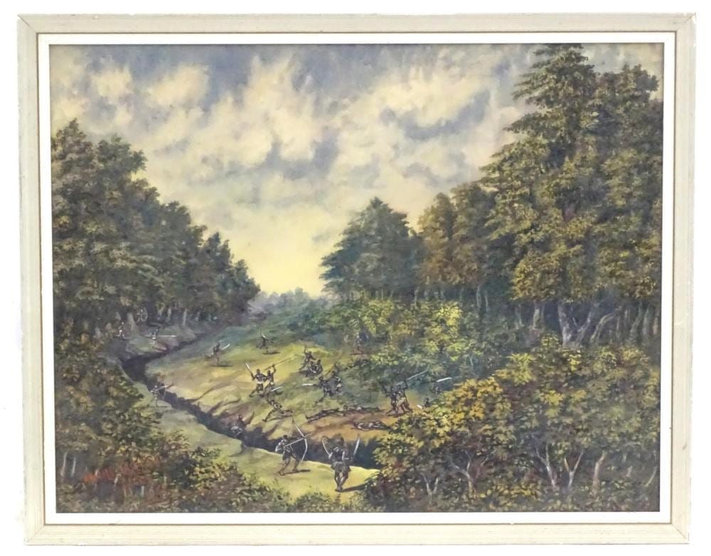 akinola lasekan 1921 1972 nigerian school watercolour and gouache african warriors fighting in · Claydon Auctioneers · 2022-02-25 Akinola Lasekan comparable auction result: akinola lasekan 1921 1972 nigerian school watercolour and gouache african warriors fighting in