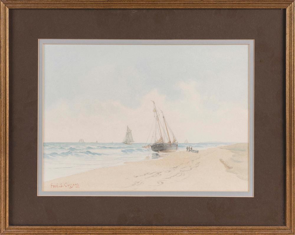 Frederick Schiller Cozzens comparable auction result: frederick schiller cozzens new york 1846 1928 a beached vessel watercolor on paper 9 5 x 13 5 sight framed 15 5 x 19 5