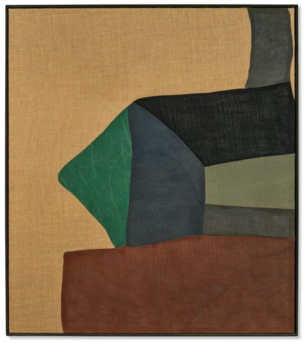 Sergej Jensen comparable auction result: sergej jensen b 1973 untitled sewn jute in artist s frame 50 3 8 x 44 1