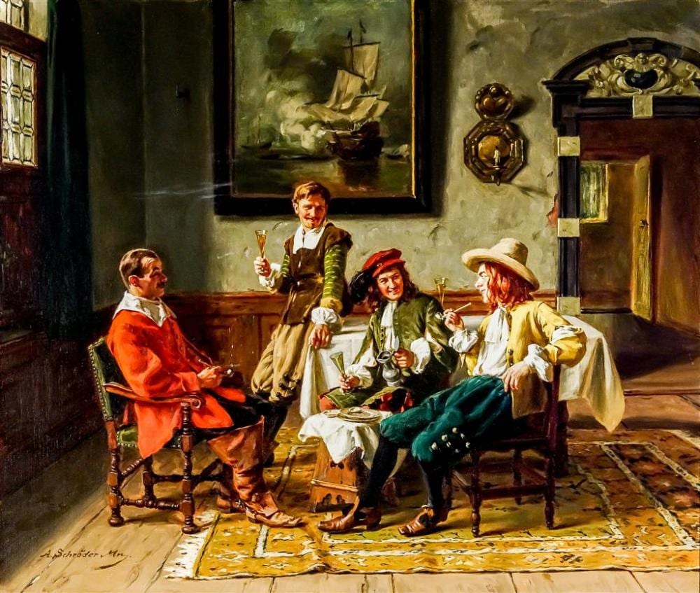 Albert (1854) Schröder comparable auction result: albert friedrich schr der german 1854 1939 the merrymakers oil on canvas 38x 43 in