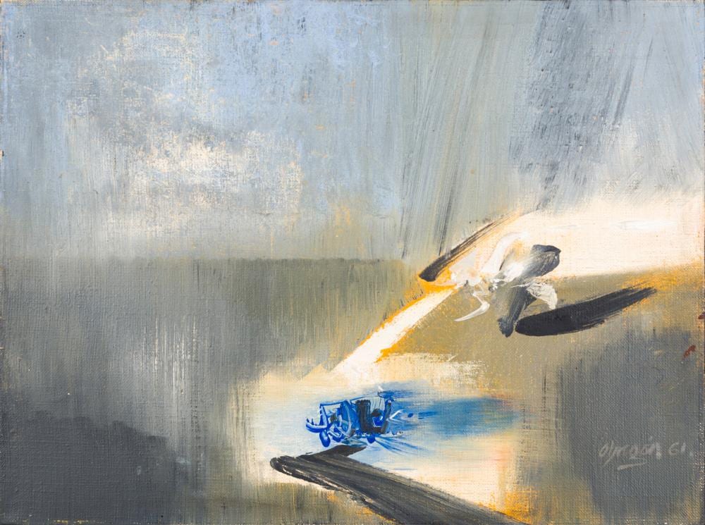 Alejandro Obregon (1920-1992) La Garza y La Barracuda, 1961 Acrílico sobre lienzo Medidas: 38 x 51 cm comparable sale
