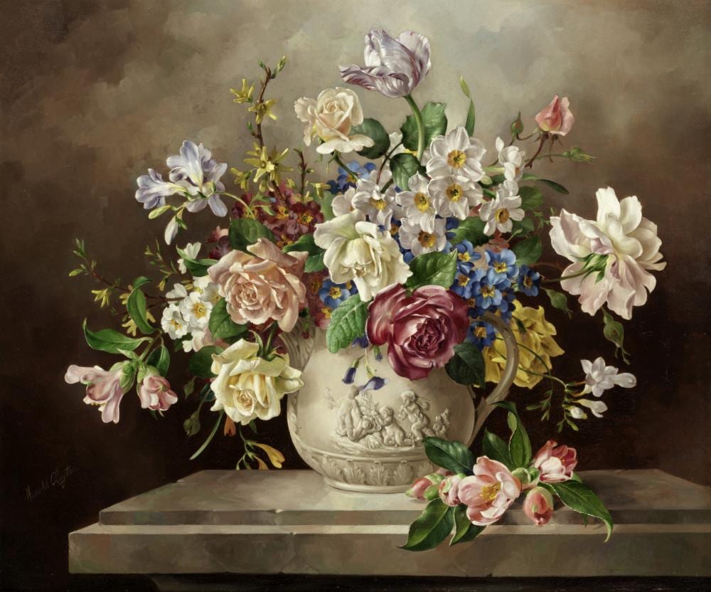 Harold Clayton comparable auction result: harold clayton british 1896 1979 still life of flowers roses and anemones