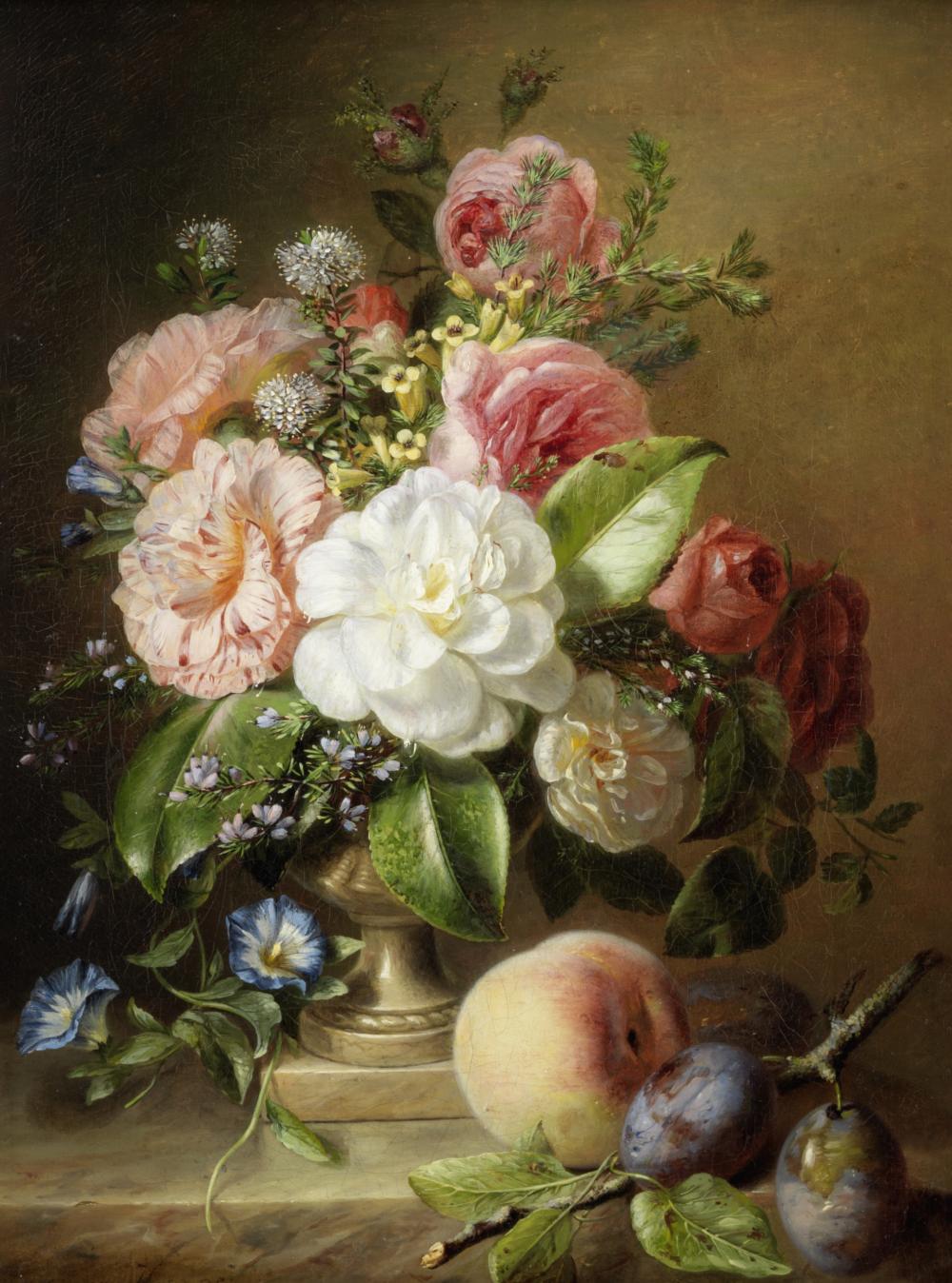 Adriana Johanna van Haanen comparable auction result: adriana johanna haanen dutch 1814 1895 a still life of flowers plums and a peach