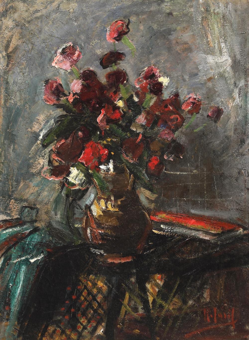 Iosif Rosenblut comparable auction result: iosif rosenblut still life with flowers and book