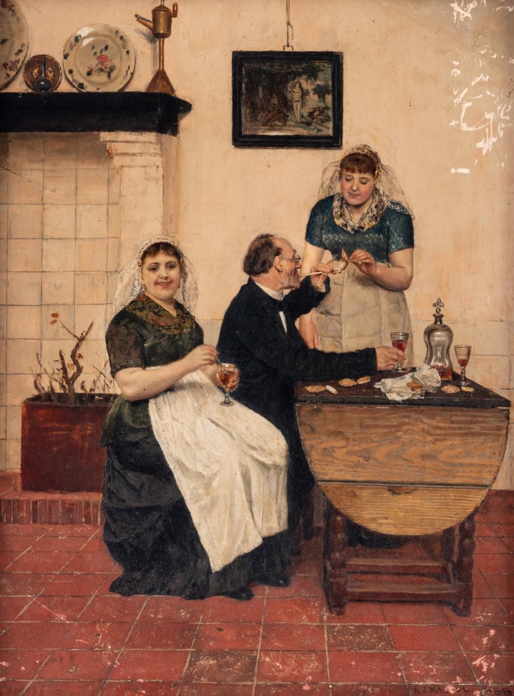 Adrien Jean Madiol comparable auction result: adrien jean madiol c 1845 c 1892 the jolly company 1884 oil on panel 33 x 44 cm