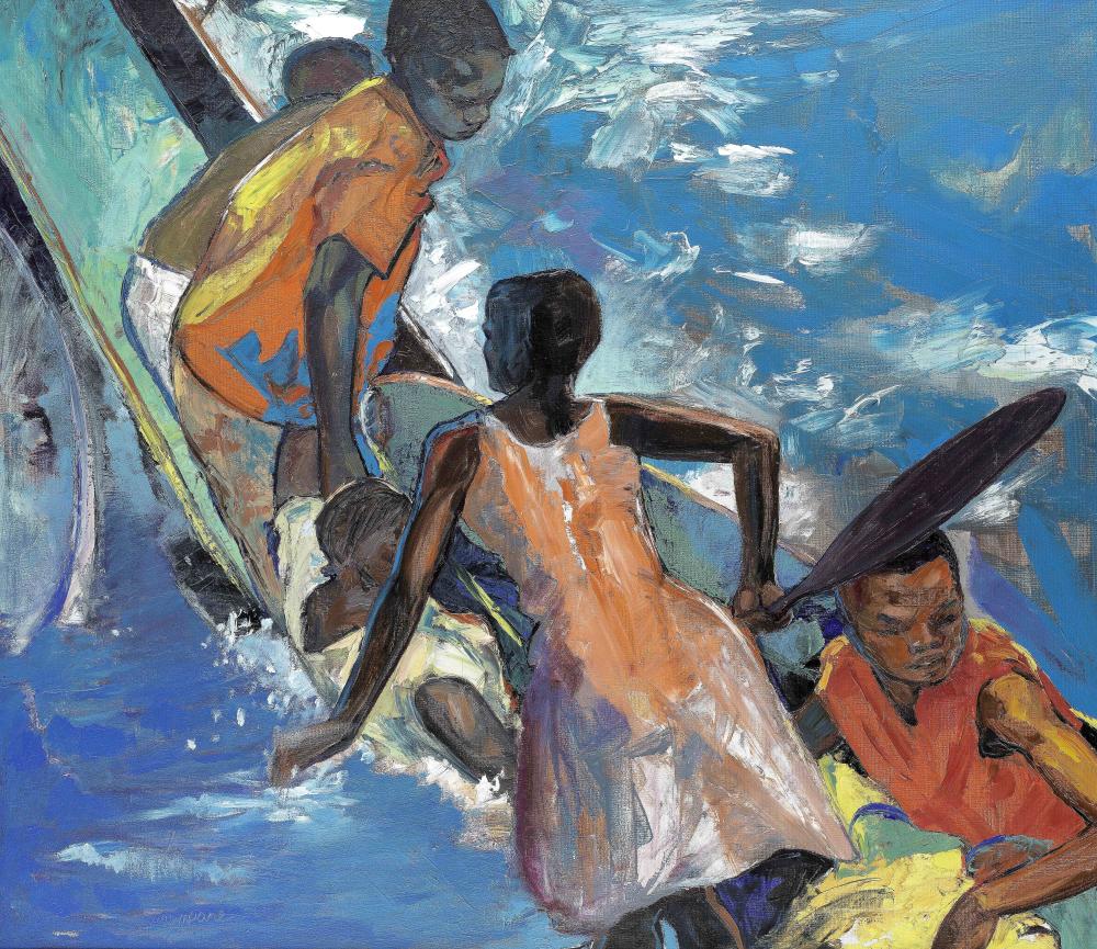 Aime Mpane comparable auction result: aime mpane democratic republic of congo born 1968 enfants jouant dans l eau