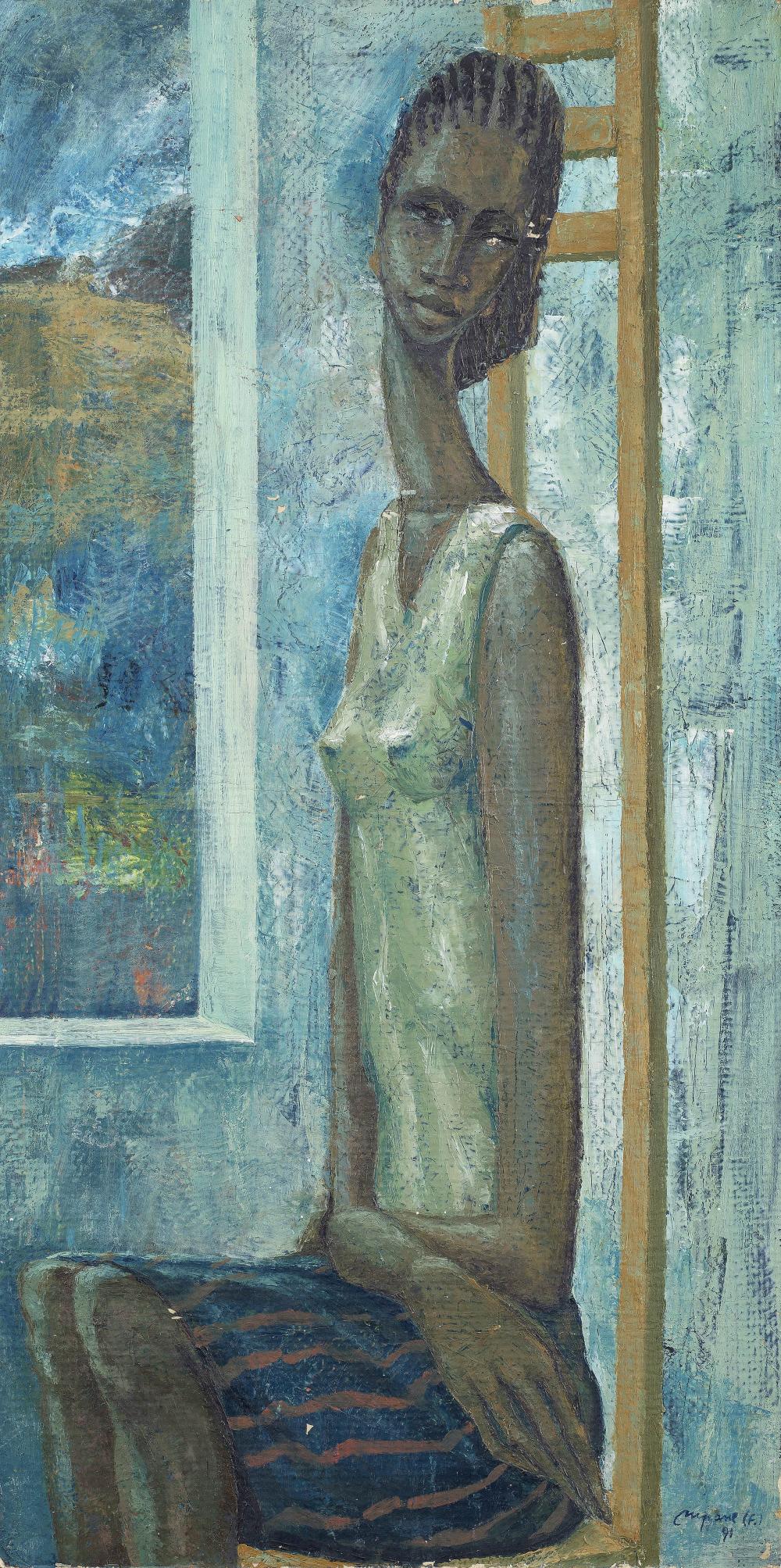 Aime Mpane comparable auction result: aime mpane democratic republic of congo born 1968 femme au long cou