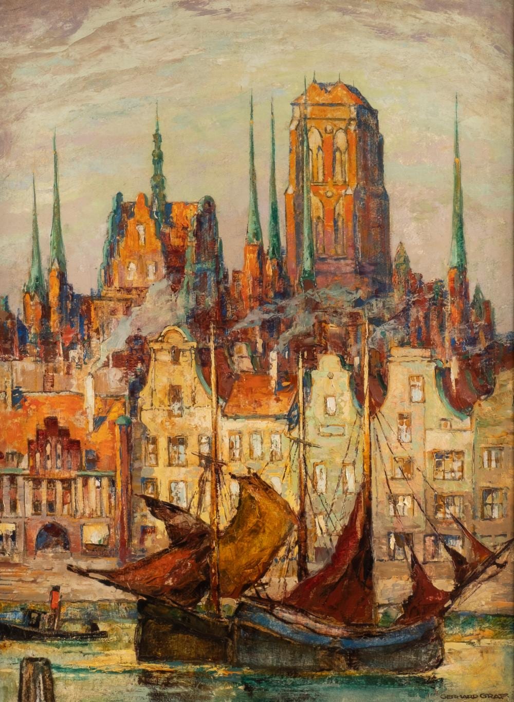 Gerhard (1883) Graf comparable auction result: gerhard graf ansicht von danzig mit hafen und marienkirche