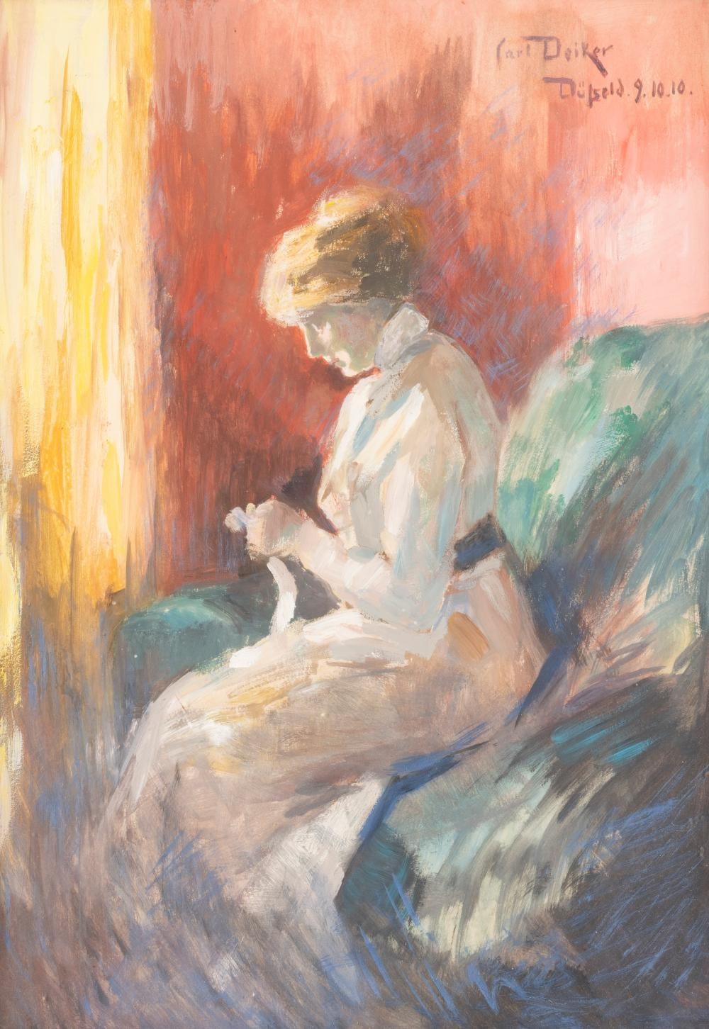 Karl Deiker comparable auction result: carl deiker portraet einer dame am fenster