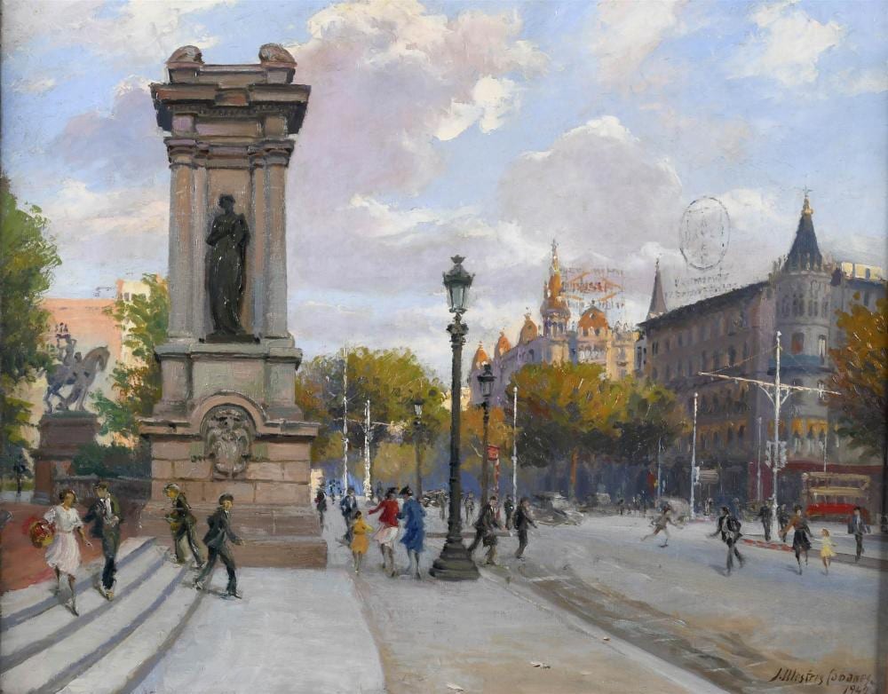 Josep Mestres Cabanes comparable auction result: josep mestres cabanes 1898 1990 plaza catalunya con paseo de gracia 1942