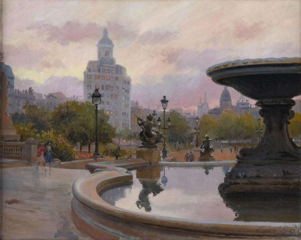 Josep Mestres Cabanes comparable auction result: josep mestres cabanes 1898 1990 plaza catalunya amanecer 1942