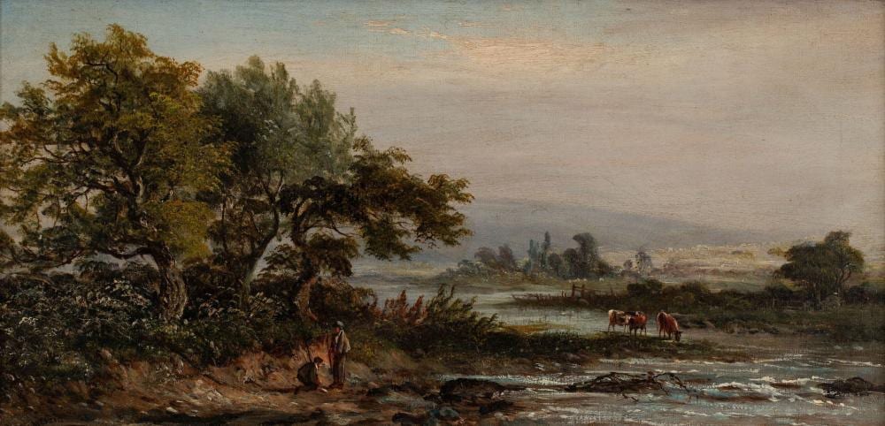 William Westall comparable auction result: william westall ara british 1781 1850 river landscape on a summer s day with figures and cattle