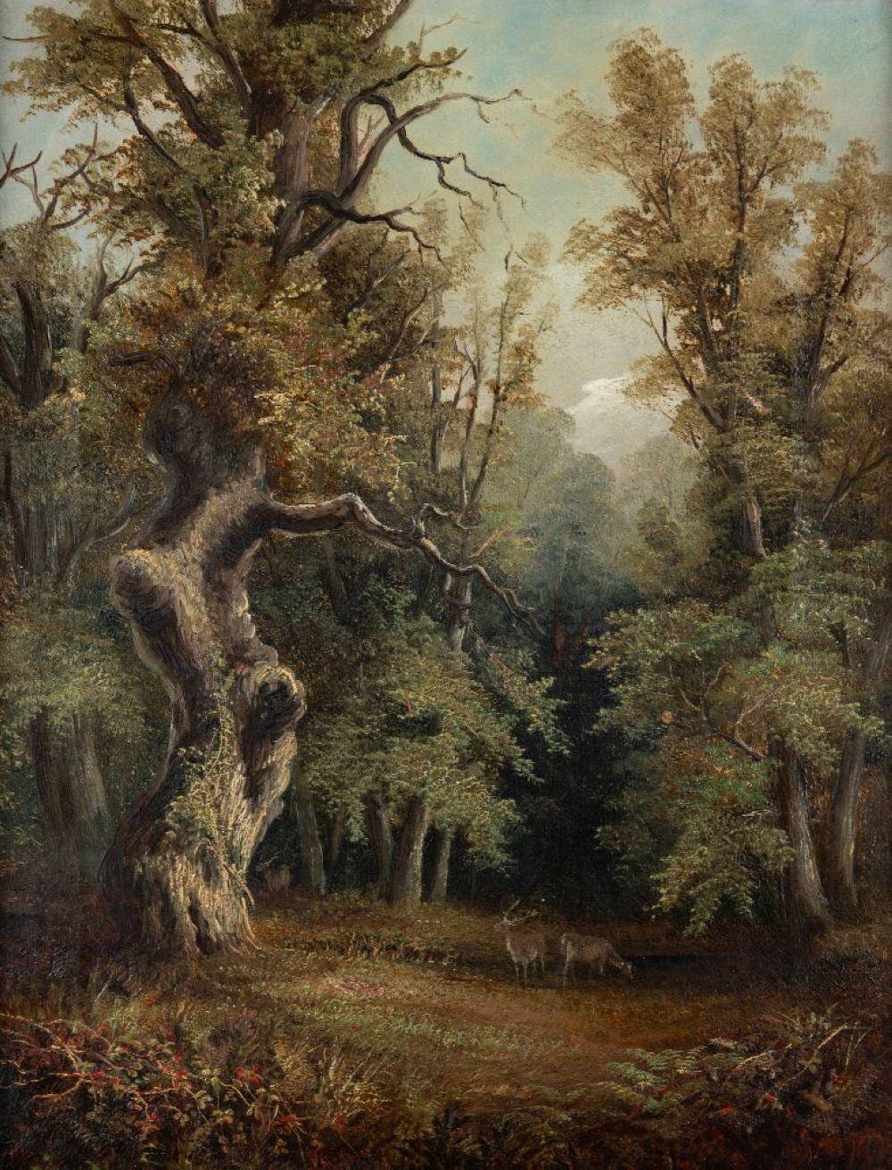 Joseph Mellor comparable auction result: joseph mellor british fl 1850 1895 park scene with deer oil on canvas signed titled and date