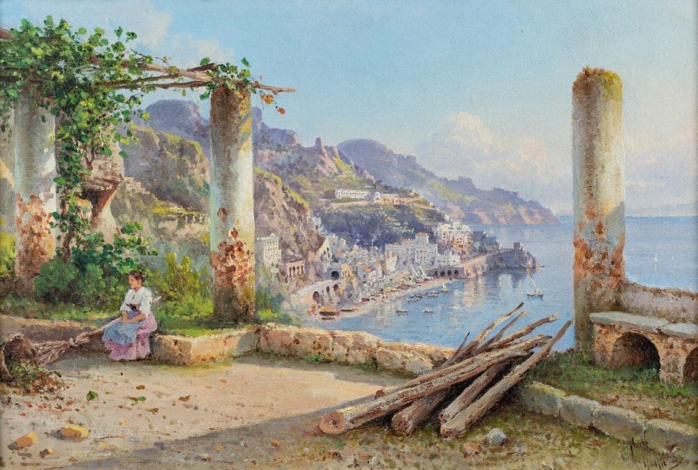 Guglielmo Giusti comparable auction result: guglielmo giusti italian 1824 1916 view of the amalfi coast oil on canvas signed g giust