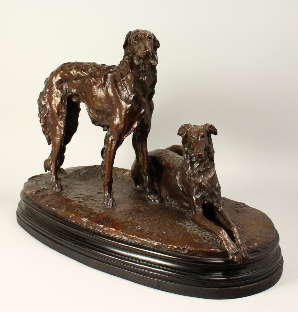 giacomo merculiano 1859 1935 italian a bronze group of borzoi dogs one recumbent the other standing with · John Nicholson's Fine Art Auctioneers & Valuers · 2022-03-09 Giacomo Merculiano comparable auction result: giacomo merculiano 1859 1935 italian a bronze group of borzoi dogs one recumbent the other standing with