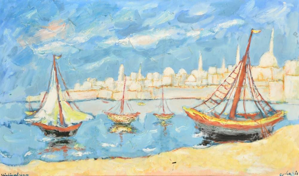 Yehuda Wallersteiner comparable auction result: yehuda wallersteiner 1915 2004 german israeli sailboats moored in a port oil on canvas signed and with in