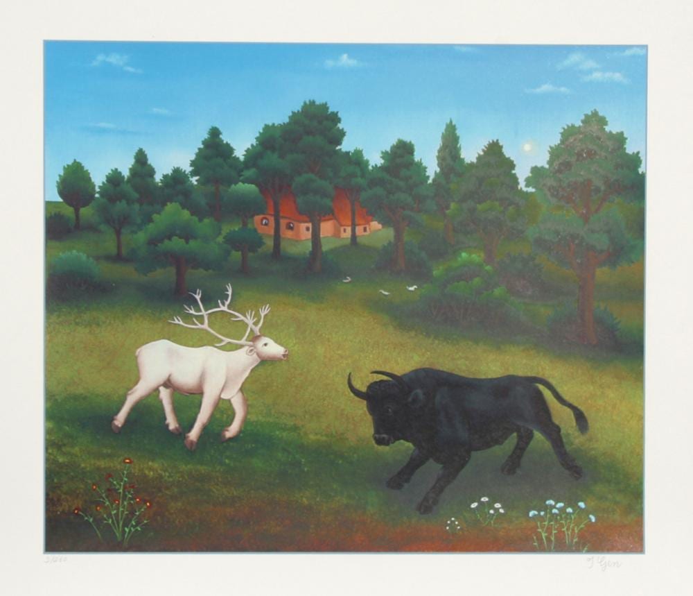 ivan generalic white deer and bull screenprint · RoGallery · 2022-03-16 Ivan Generalic comparable auction result: ivan generalic white deer and bull screenprint