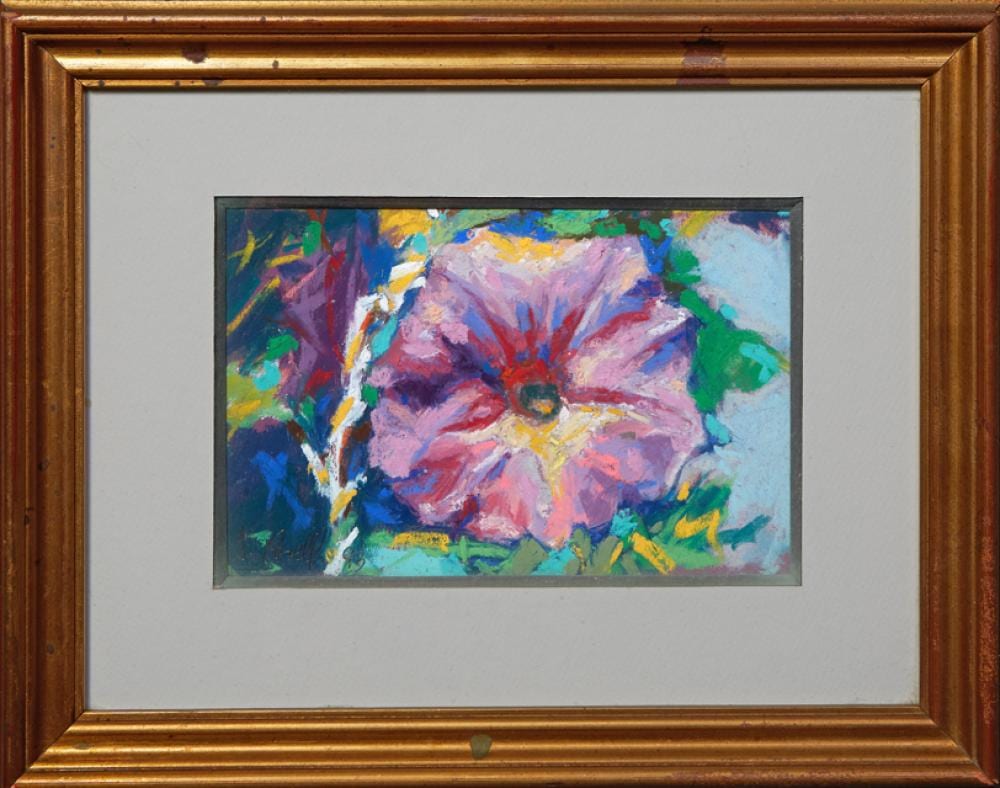 Joachim Cassell comparable auction result: joachim cassell 20th c spain new orleans pink petunia 1993 pastel on paper signed and dated in pencil lower left presente