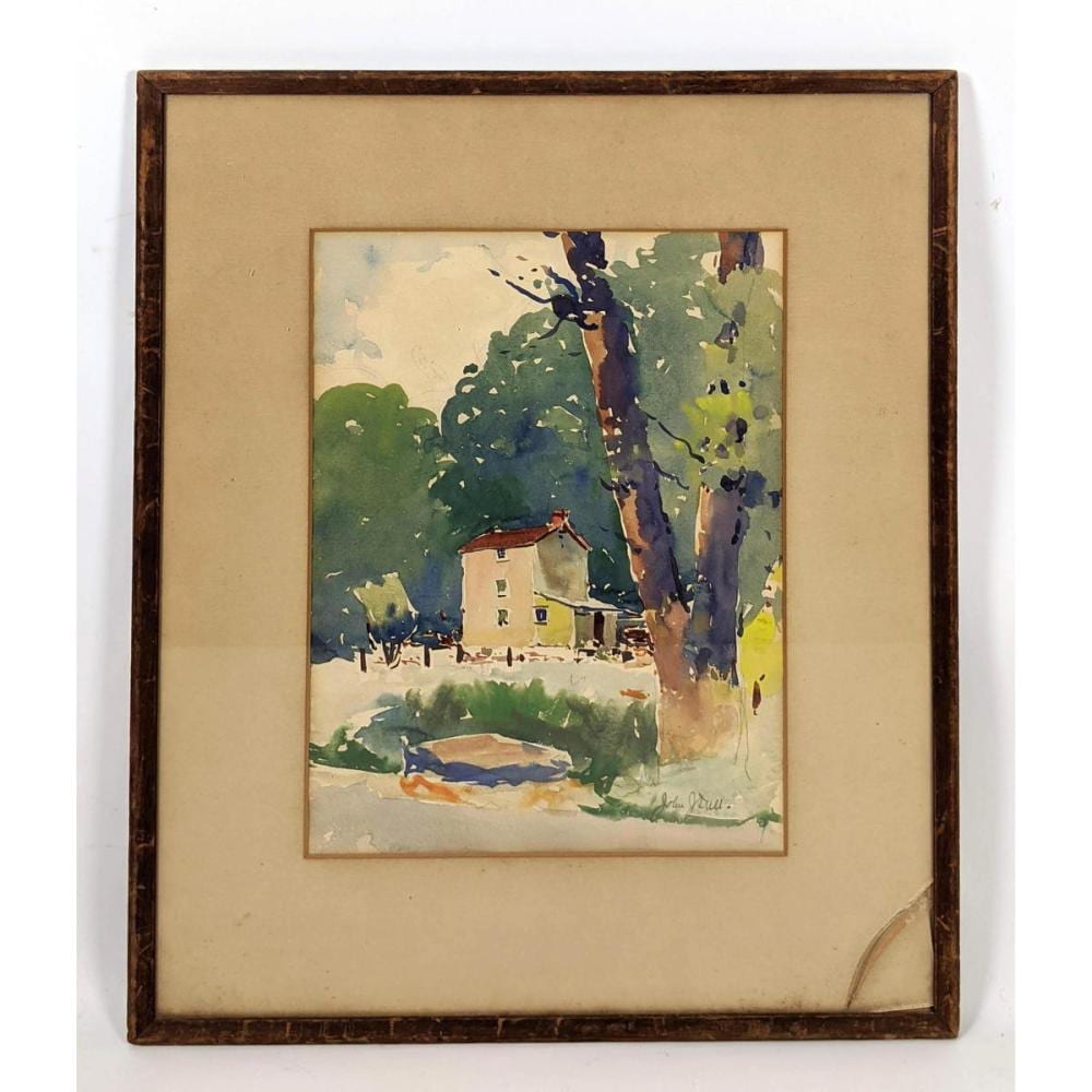 John J. Dull comparable auction result: john j dull watercolor painting house in trees