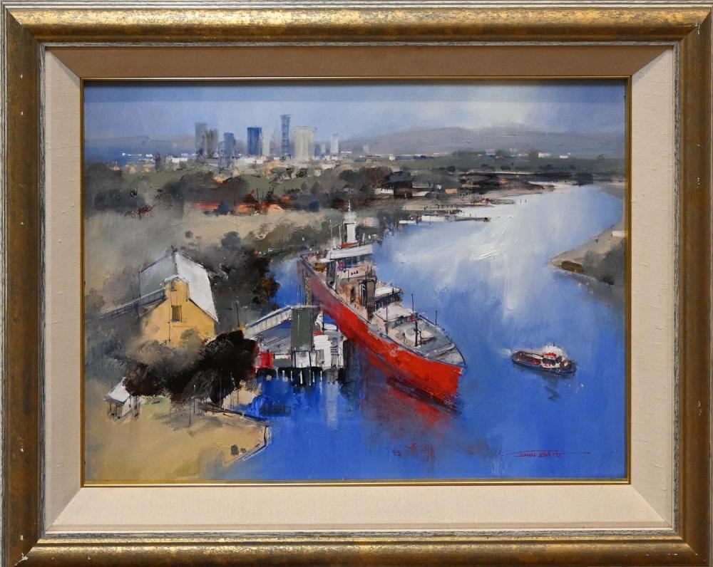 John Lovett comparable auction result: john lovett down river oil on board 44 x 58cm frame size 61 x 77cm