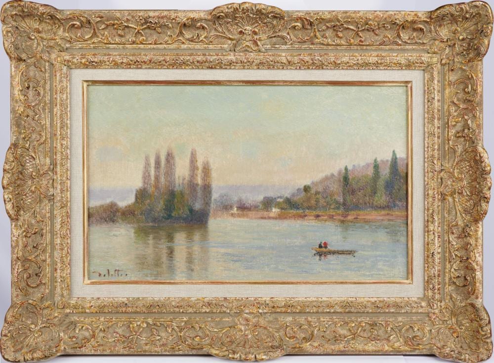 Joseph Delattre comparable auction result: joseph delattre 1858 1912 promenade en barque sur la seine huile sur toil