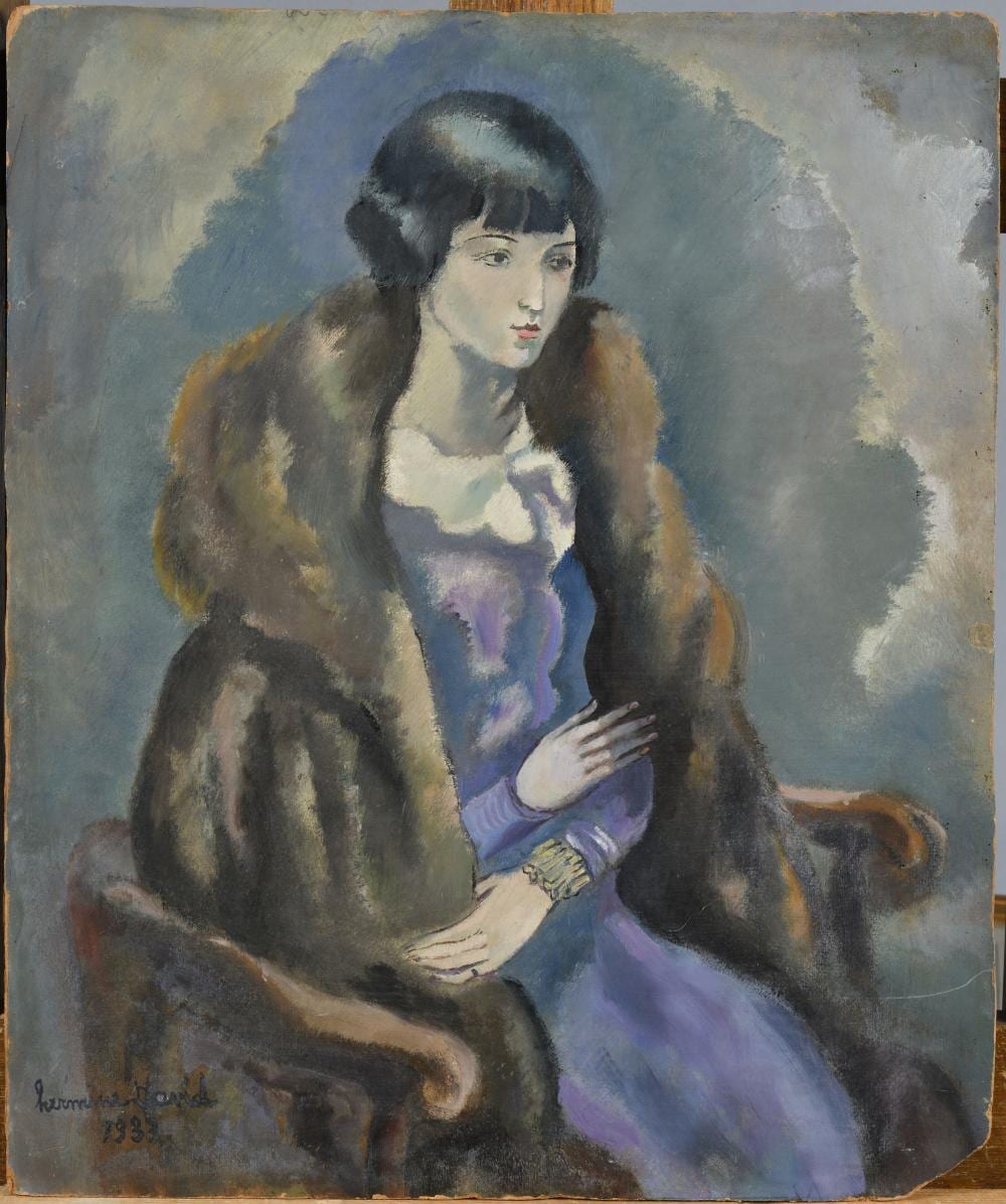 hermine david 1886 1971 femme en robe bleue la fourrure huile sur carto · Osenat · 2022-03-13 Hermine David comparable auction result: hermine david 1886 1971 femme en robe bleue la fourrure huile sur carto
