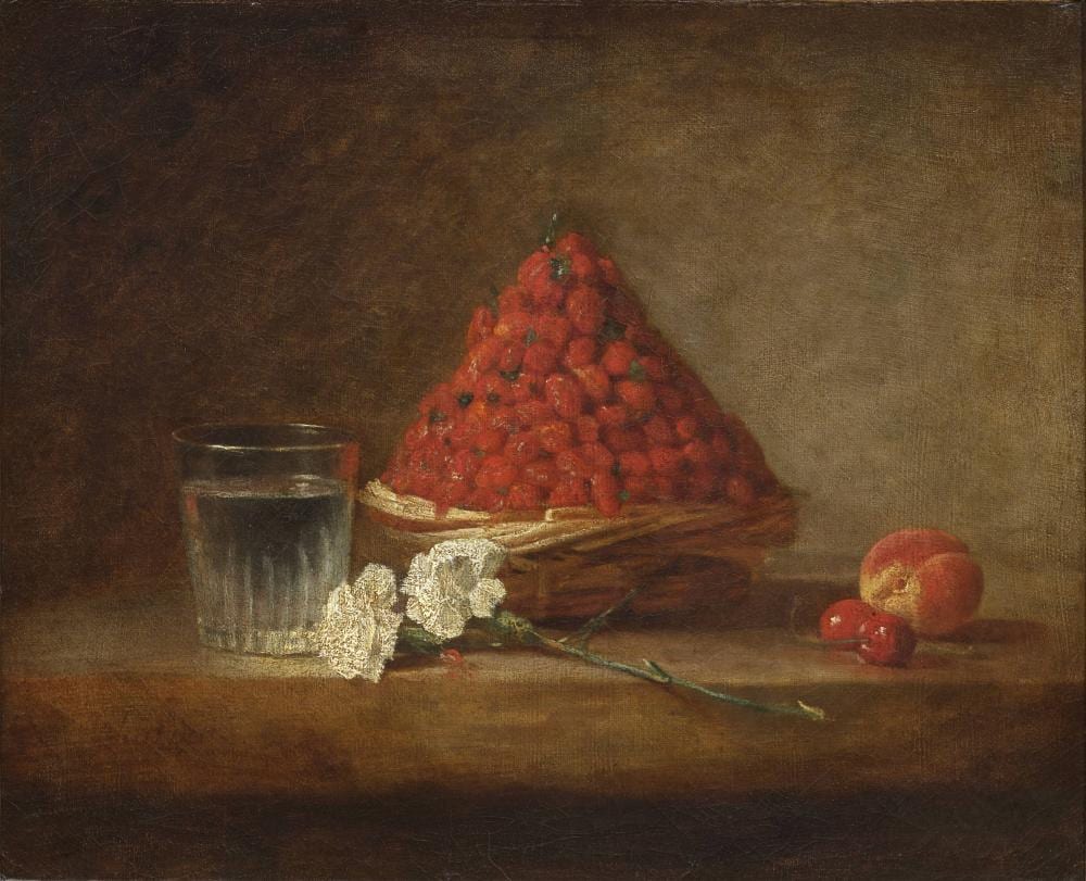 Jean-Siméon CHARDIN Paris, 1699-1779 Le panier de fraises des bois Huile sur toile comparable sale