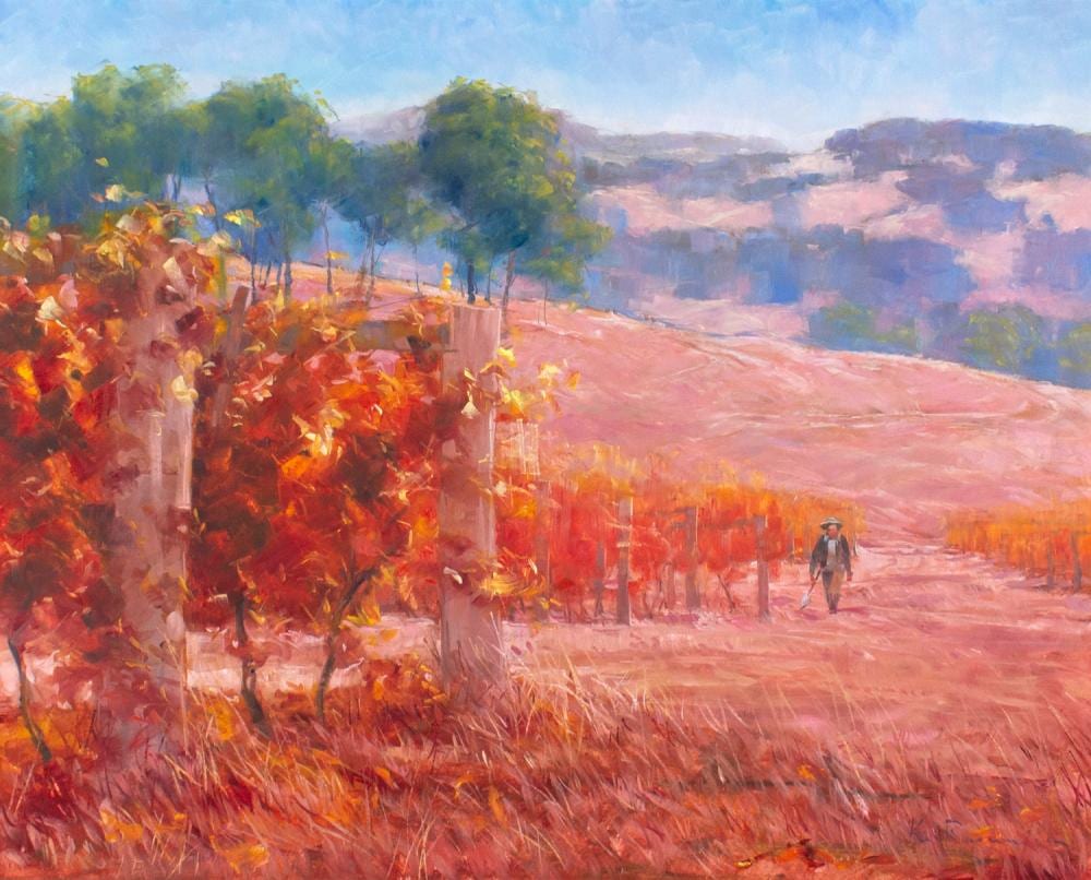Ken Rasmussen comparable auction result: ken rasmussen vinyard in autumn acrylic and oil on board
