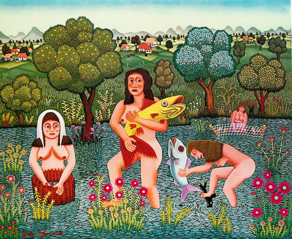 Josip Generalic comparable auction result: josip generalic untitled hlebine women fishing