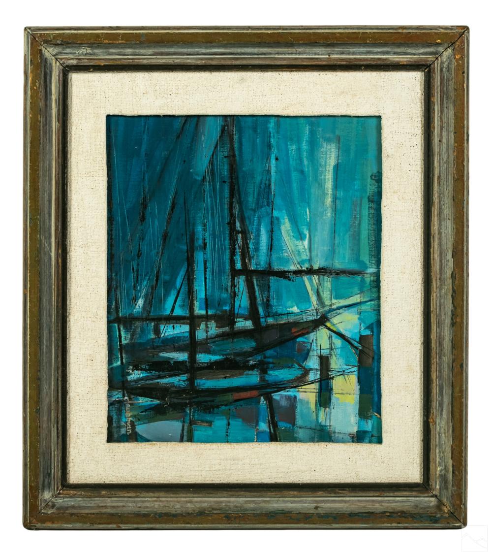 Edna Glaubman comparable auction result: edna glaubman 1919 1986 mcm sailboat oil painting