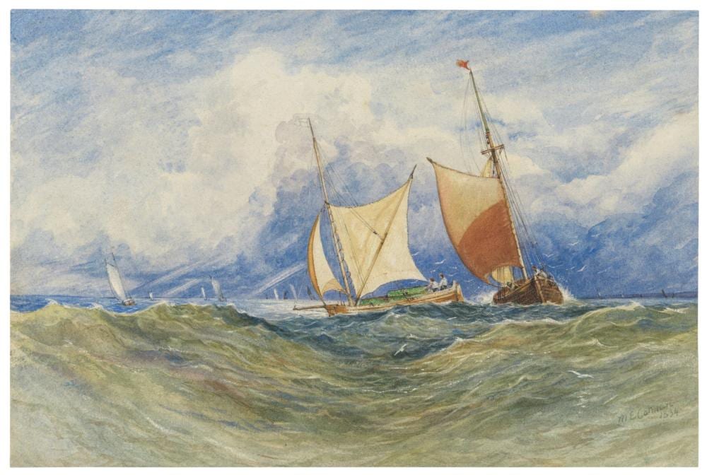 Miles Edmund Cotman comparable auction result: miles edmund cotman norwich 1810 1858 fishing boats in a breeze pencil a