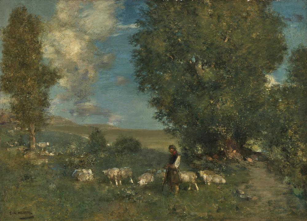Edward Arthur Walton comparable auction result: edward arthur walton landscape with shepherdess and flock of sheep