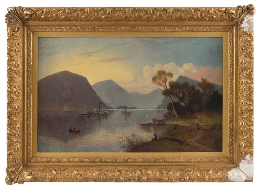 Samuel W. Griggs comparable auction result: samuel w griggs massachusetts 1827 1898 busy day on a mountain lake likely lake george new york oil on canvas 22 x 36 framed 33 x 47