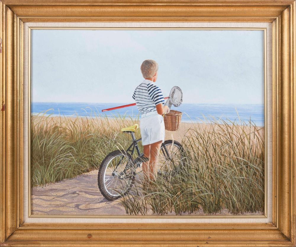 James H. Cromartie comparable auction result: james h cromartie nantucket massachusetts b 1944 boy with his bicycle and fishing net at the beach acrylic on masonite 24 x 30 framed 31 5 x 37 5