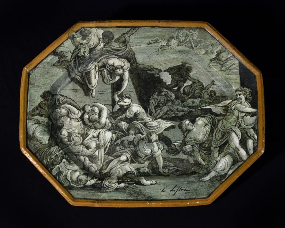 mile lessore 1805 1876 plat octogonal en frite de porcelaine tendre au d cor en grisaille du mass · Osenat · 2022-03-19 Emile Aubert Lessore comparable auction result: mile lessore 1805 1876 plat octogonal en frite de porcelaine tendre au d cor en grisaille du mass
