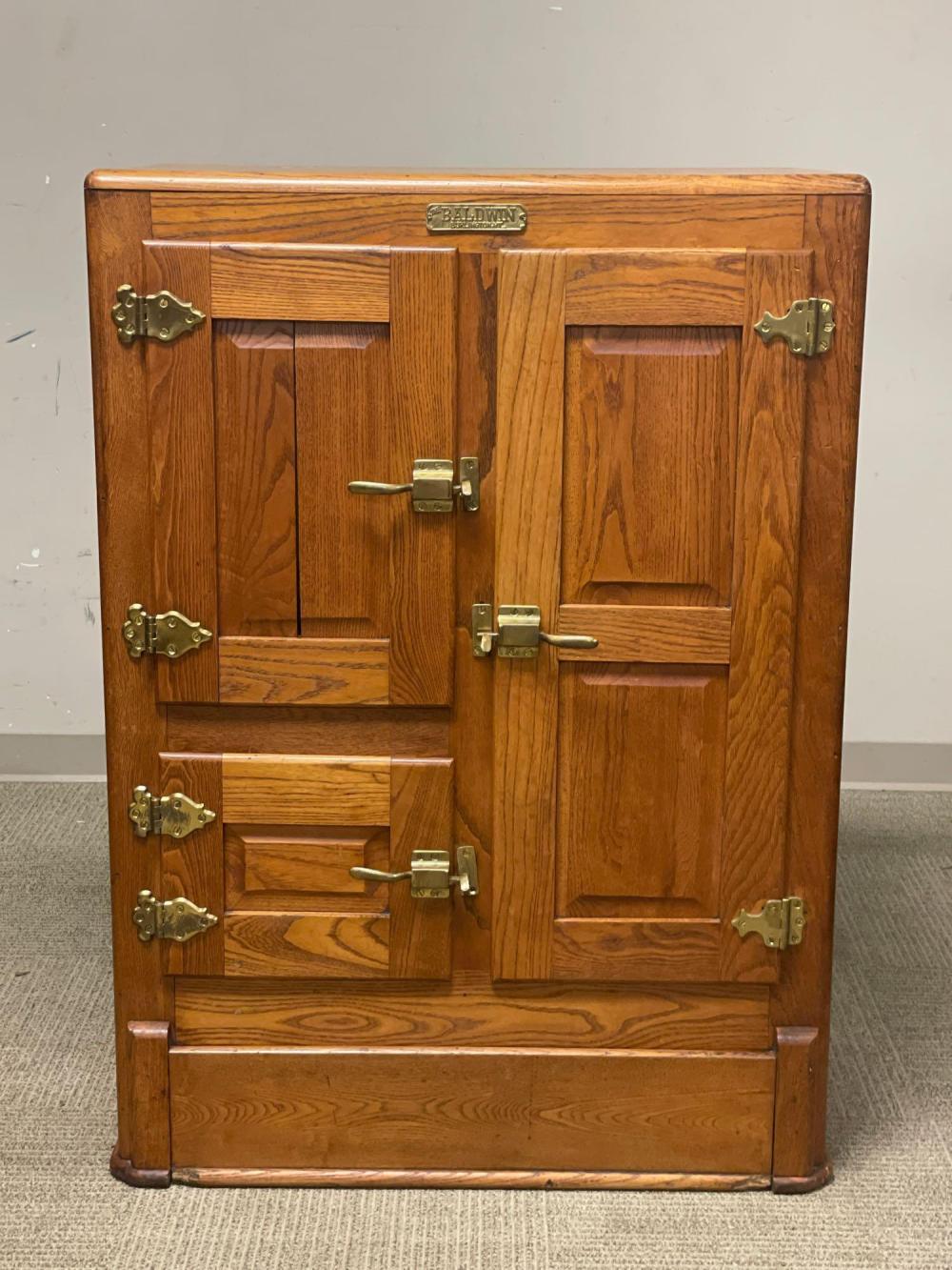 American Oak Ice Box by BALDWIN Vermont - Fellers Residence sold by Premier Auction Galleries, lot 120 — auction record photograph