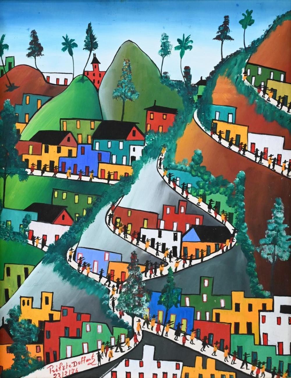 Préfète Duffaut comparable auction result: pr f te duffaut haitian 1923 2012 city view signed and dated 22 2 76 lower left oil on board sight size 13 1 2 x 10 1 2