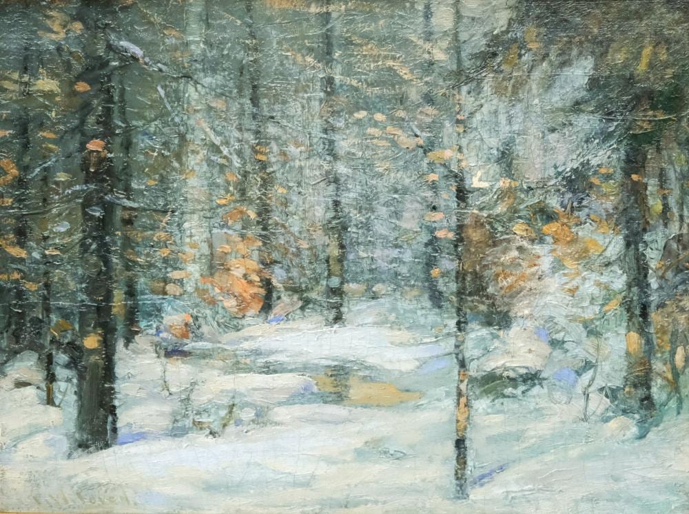 Frank W. Loven comparable auction result: frank w loven winter woodland interior
