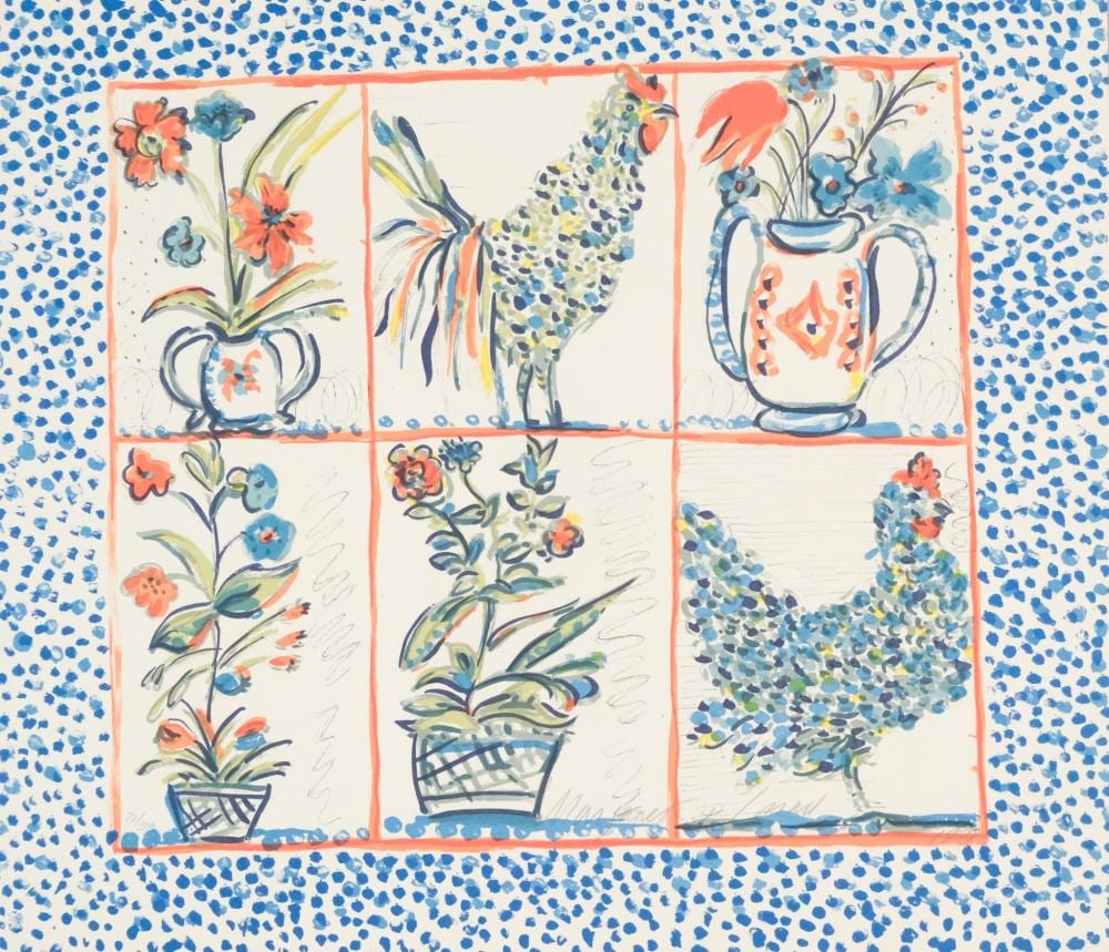 Margaret Israel comparable auction result: margaret israel rooster and flowers