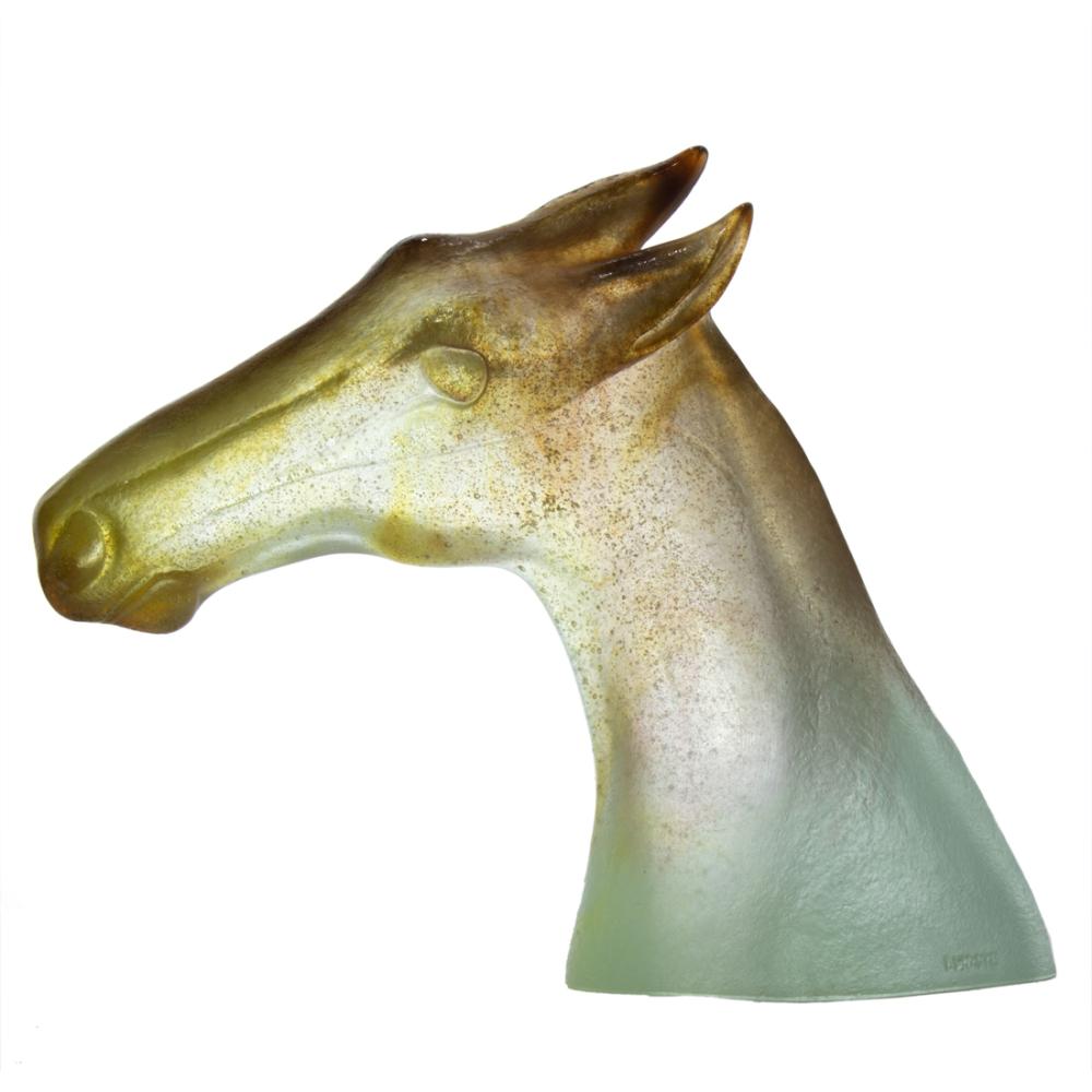Claude Achille Lhoste comparable auction result: a daum pate de verre glass appaloosa horse head designed by claude l hoste