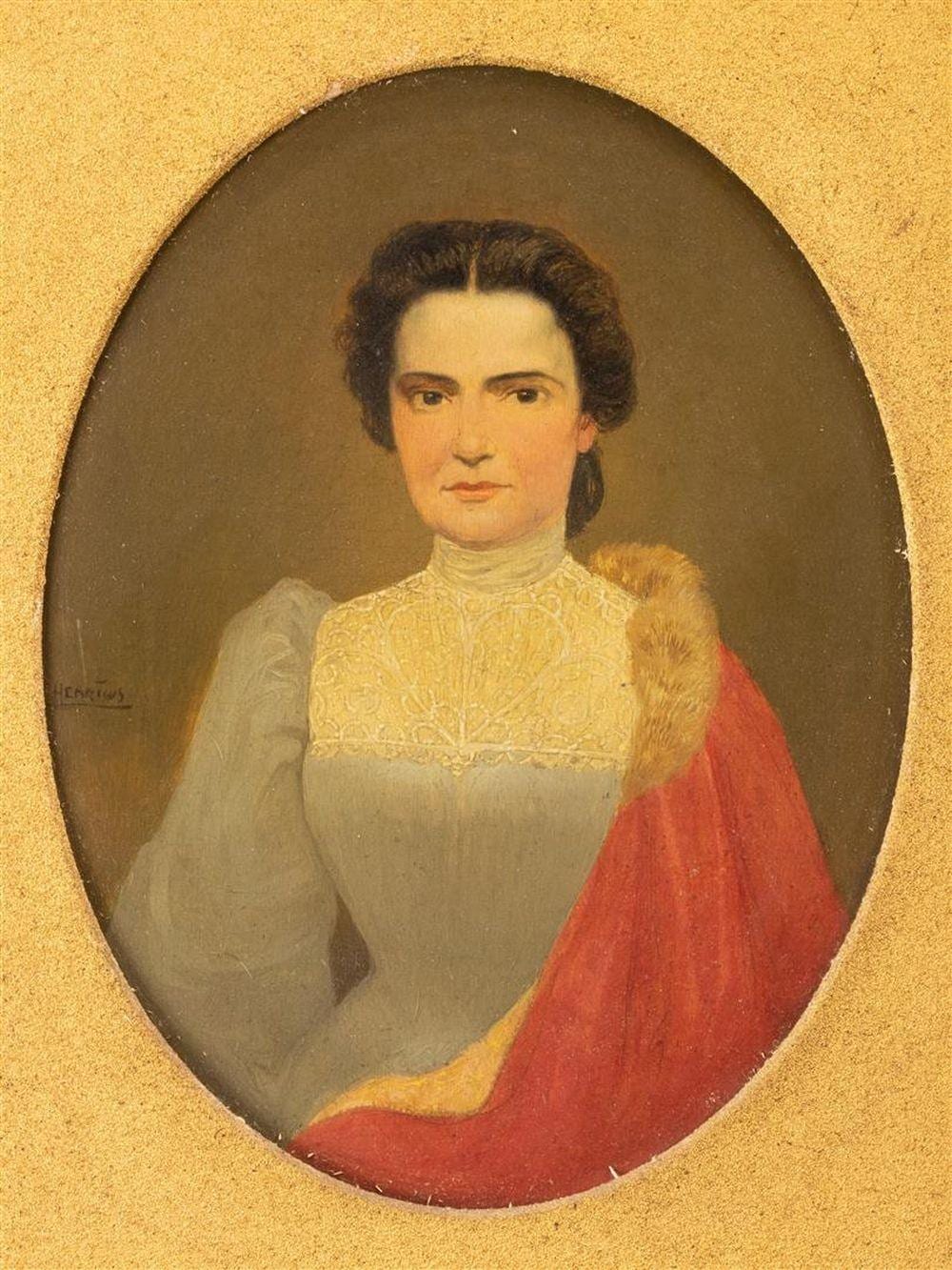 Hendricus Jansen comparable auction result: hendricus jansen 1867 1921 portret van een dame in blauwe jurk en rode mantel olieverf op paneel