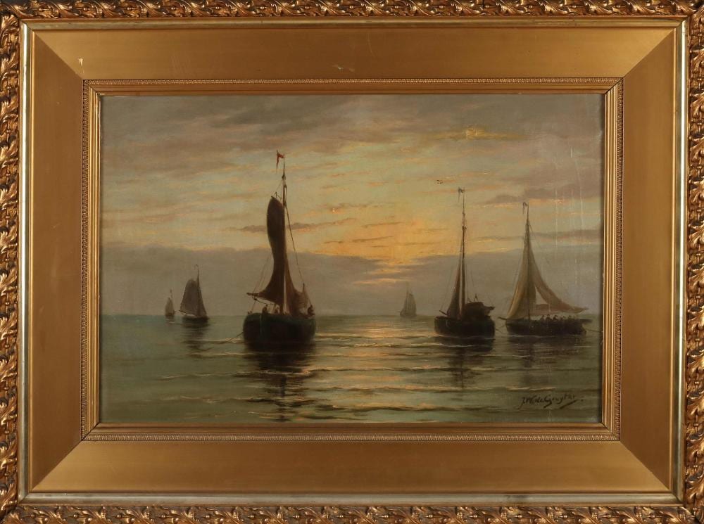 Willem Gruyter comparable auction result: willem gruyter dutch flat bottomed boats at sea